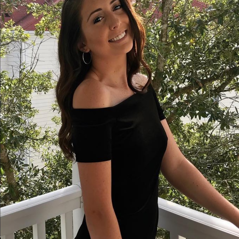 Off the shoulder black velvet dress